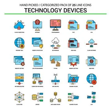 Technology Device Flat Line Icon Set - Business Concept Icons Design Ilustração Stock