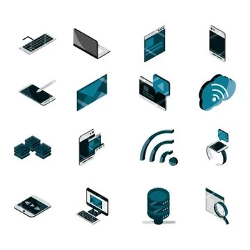 Technology device gadget digital isometric isolated icons set Stock Illustration