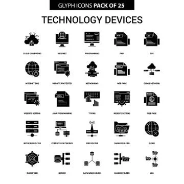 Technology Device Glyph Vector Icon set Ilustração Stock