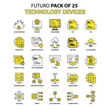 Technology Device Icon Set. Yellow Futuro Latest Design icon Pack Ilustração Stock