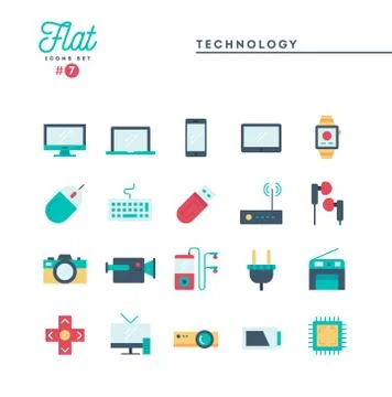 Technology, devices, gadgets and more, flat icons set Stock Illustration