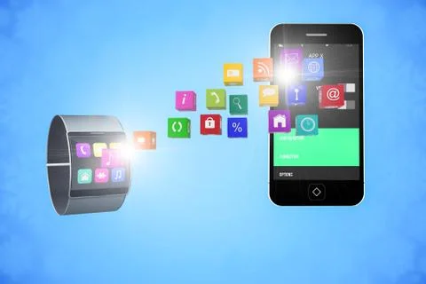 Technology devices with icons Stock Illustration