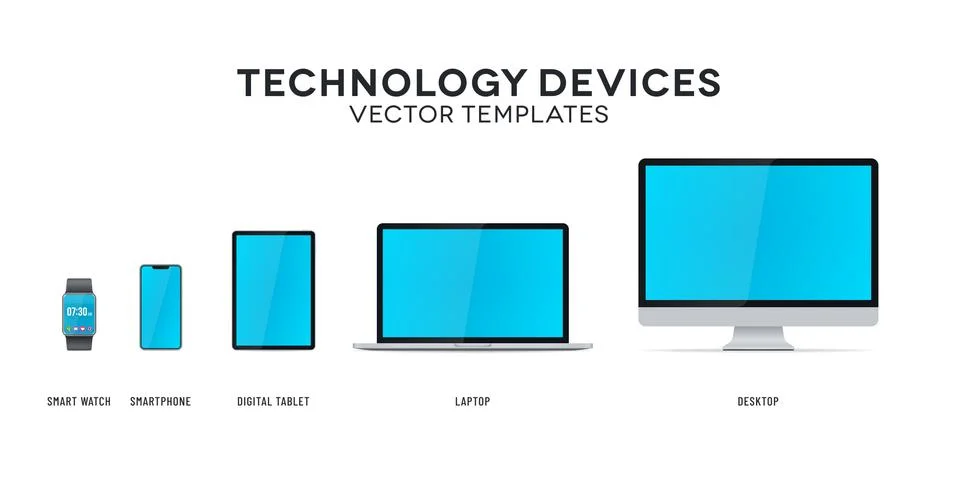 Technology Devices Mockup Set Illustrazione stock