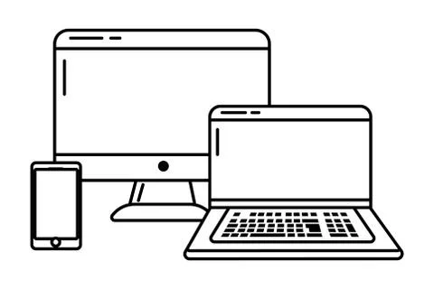 Technology devices online connected black and white 库存插图
