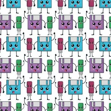 Technology devices pattern kawaii characters Stock Illustration