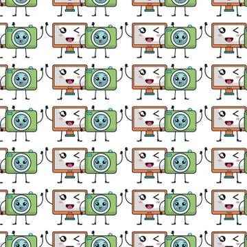 Technology devices pattern kawaii characters 스톡 일러스트