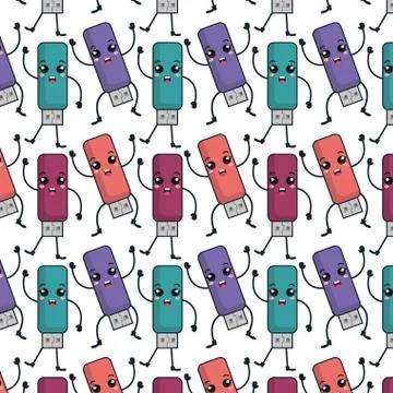 Technology devices pattern kawaii characters 스톡 일러스트