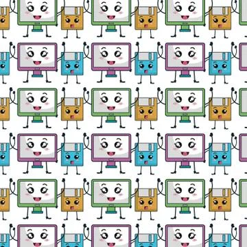 Technology devices pattern kawaii characters イラスト素材