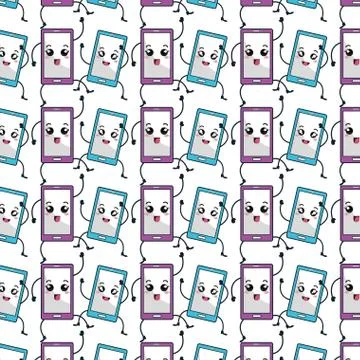 Technology devices pattern kawaii characters Stock Illustration