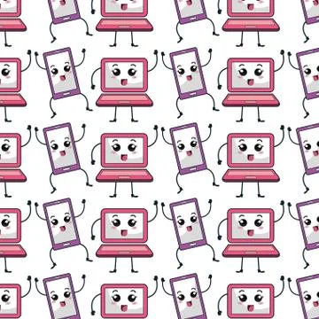 Technology devices pattern kawaii characters イラスト素材