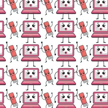 Technology devices pattern kawaii characters 스톡 일러스트