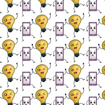 Technology devices pattern kawaii characters Stock Illustration