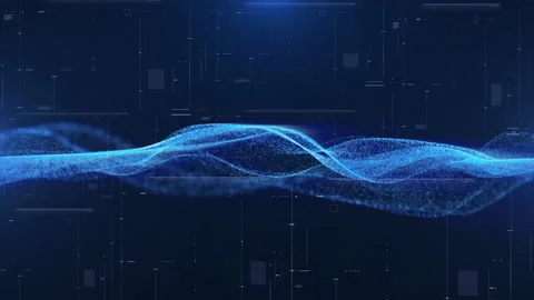 Technology Digital Blue Fluid Dynamic Wave on HUD Interface System Check Video stock 173146327