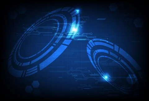 Technology digital circuit with ring of futuristic data blue abstract background Stock Illustration