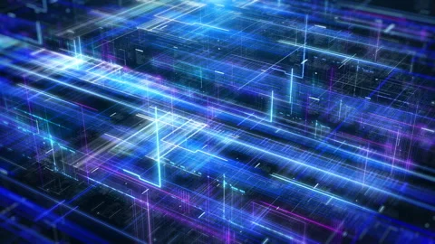 Technology digital cyberspace data network connection perspective top view Stock Footage 326440113