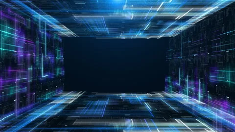 Technology digital cyberspace data network rectangular hole structure concept Stock Footage 326440242