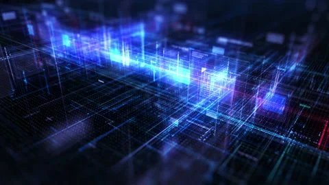 Technology Digital Data On Blue Background, Data Analysis Stock Footage 234257504