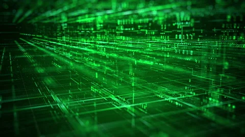 Technology Digital Data On Green Background, Data Analysis Stock Footage 234256987