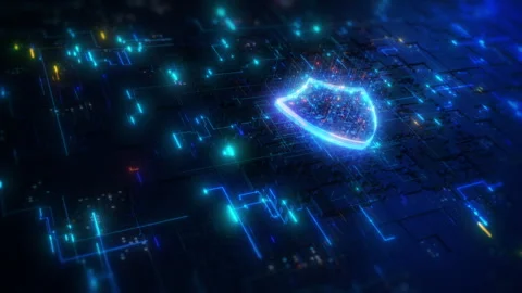 Technology digital data protection abstract background, Shield Icon Cyber Stock Footage 240266053