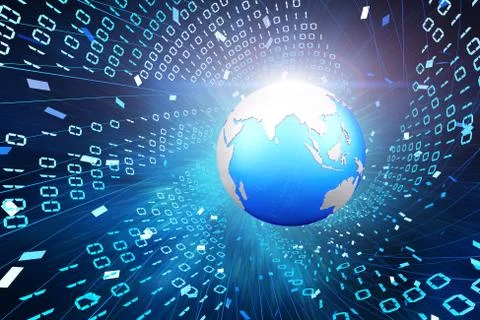 Technology digital earth and data transmission, security protection 스톡 일러스트