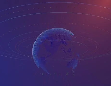 Technology digital earth, global big data transmission and network link Stock Illustration