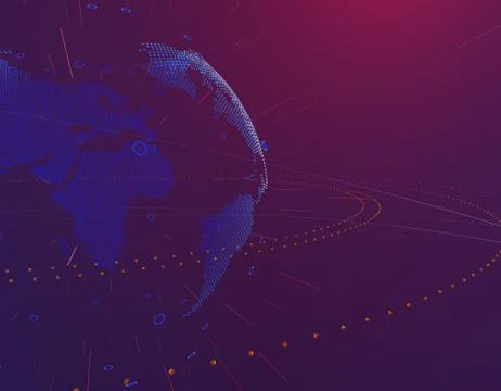 Technology digital earth, global big data transmission and network link Illustrazione stock