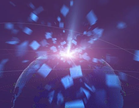 Technology digital earth, global big data transmission and network link Stock Illustration