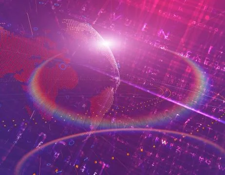 Technology digital earth, global big data transmission and network link Illustrazione stock