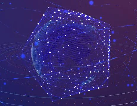 Technology digital earth, global big data transmission and network link Illustrazione stock