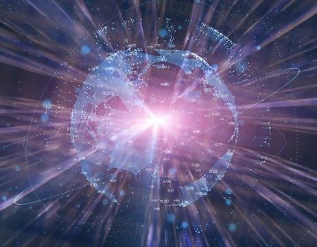 Technology digital earth, global big data transmission and network link Illustrazione stock