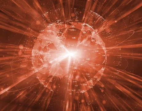 Technology digital earth, global big data transmission and network link Illustrazione stock