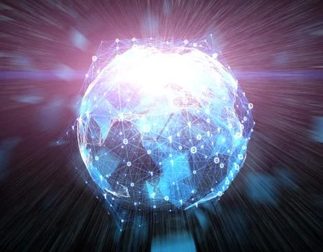 Technology digital earth, global big data transmission and network link 스톡 일러스트