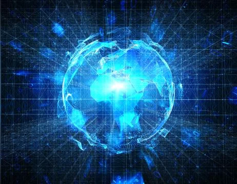Technology digital earth, global big data transmission and network link Illustrazione stock