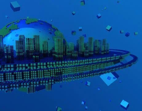 Technology digital earth, global big data, program code Illustration
