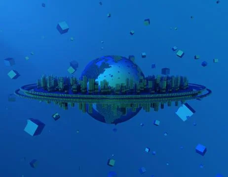 Technology digital earth, global big data, program code Illustration