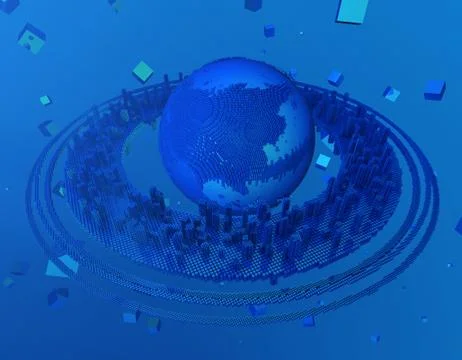 Technology digital earth, global big data, program code Illustration