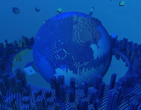 Technology digital earth, global big data, program code Illustration