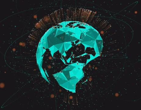 Technology Digital Earth, Global Data Communication and Network Information Stock Illustration