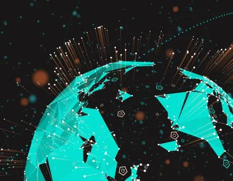 Technology Digital Earth, Global Data Communication and Network Information Stock Illustration