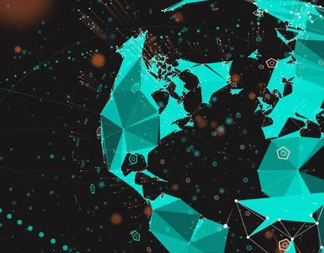 Technology Digital Earth, Global Data Communication and Network Information Stock Illustration
