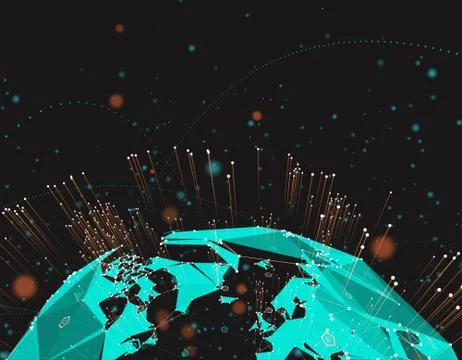 Technology Digital Earth, Global Data Communication and Network Information Stock Illustration