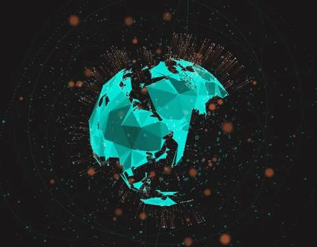 Technology Digital Earth, Global Data Communication and Network Information Stock Illustration