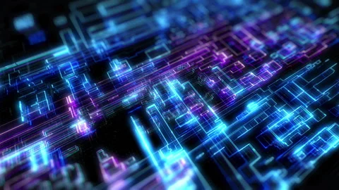 Technology digital glow line hologram big data perspective rotation view concept Stock Footage 330277365