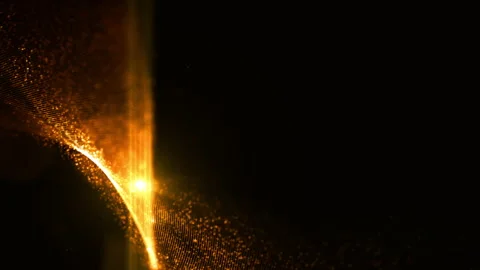 Technology Digital Gold Particles Flowing Defocused Abstract Background Stock Footage 217654204