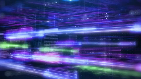 Technology digital grid line hologram big data vertical landscape view 4K motion Stock Footage 296090237