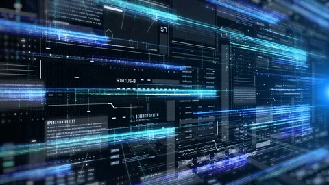 Technology digital grid line hologram big data landscape view concept 4K motion Stock Footage 308230239