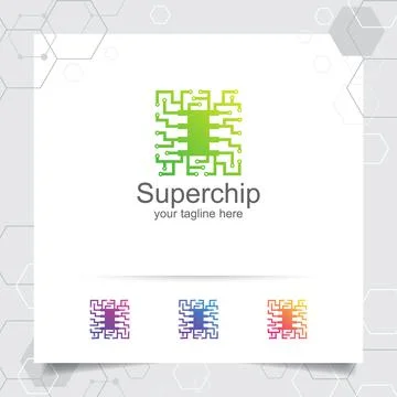 Technology digital logo vector design with concept of microchip icon for prog Stock Illustration