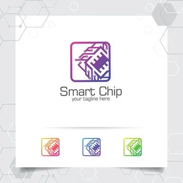 Technology digital logo vector design with concept of microchip icon for prog Stock Illustration
