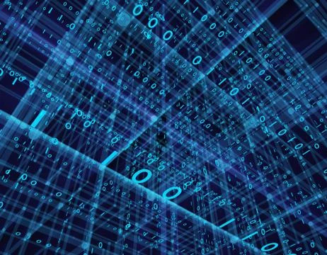 Technology digital matrix, network data transmission and storage Illustrazione stock
