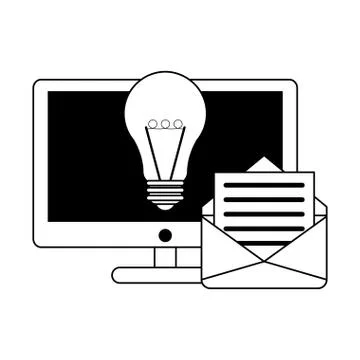 Technology digital modern hardware cartoon in black and white Stock Illustration